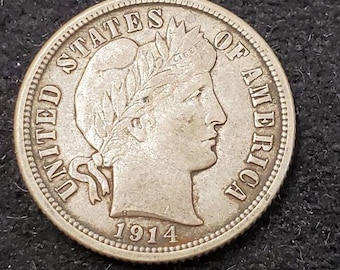 1914年バーバーダイム - アメリカのアンティークの10セント銀貨 - Etsy