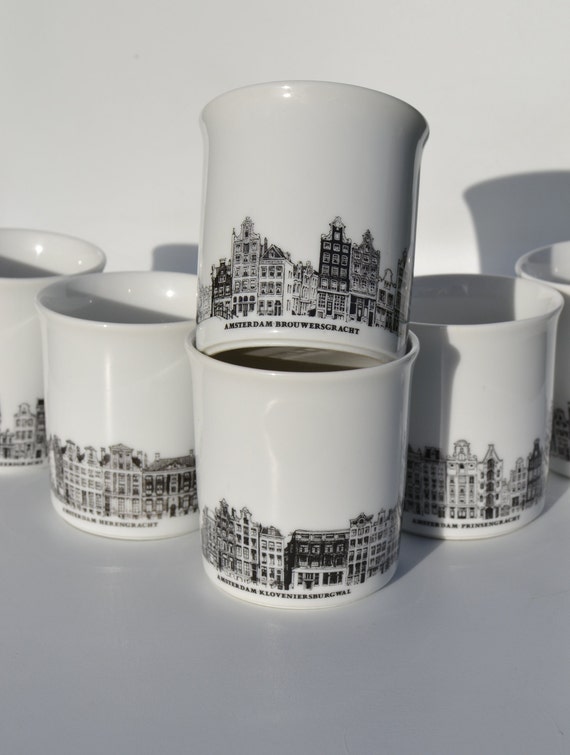 6 Vintage Nutroma Tassen Tassen Amsterdam StraBenszene Kanalhauser 1980er Jahre niederlandische Retro Keramik Etsy Schweiz