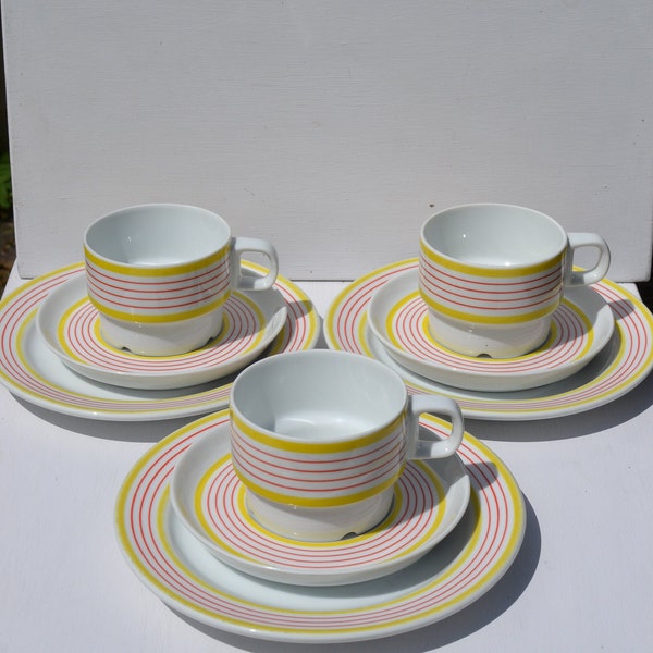 Scandinavian Modern Breakfast sets Ikea Retro 3 cups and saucers and 3 plates 1970s IKEA design Spal Portugal