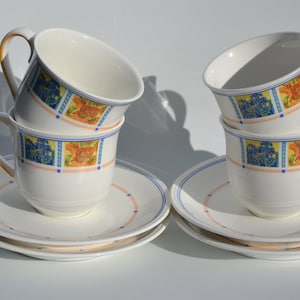 4 Douwe Egberts Vincent van Gogh Sonnenblumen und Schwertlilien Villeroy & Boch 4 Tassen und Untertassen 1990 Sonderausgabe