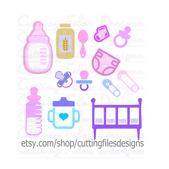 Download Baby Diaper Bottles Crib Pin Bundle Svg Cutting File W Png Etsy