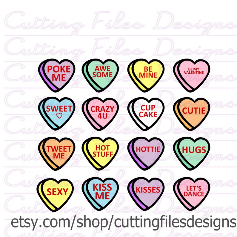 Download 70 Valentine Candy Hearts SVG Cutting Files also includes ...