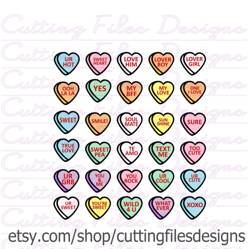Download 70 Valentine Candy Hearts SVG Cutting Files also includes ...