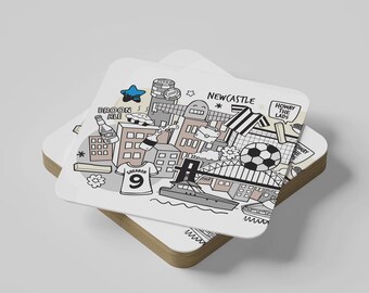 Newcastle Location - Set of 2 Illustrated Coasters • Geordie Coaster