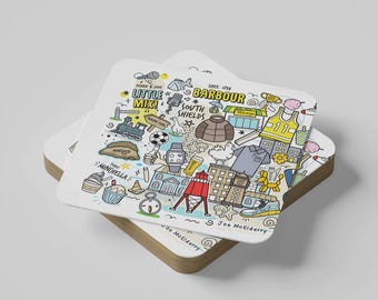 South Shields - Set of 2 Illustrated Coasters - Coaster Gift Set - Nautical Coasters - North East Coasters