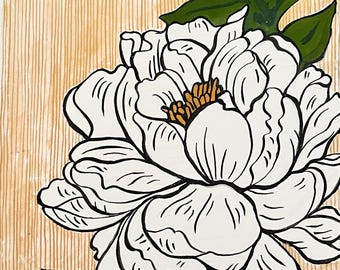 Peony Bloom - Dipinto originale a guazzo su carta - Senza cornice - Arte murale