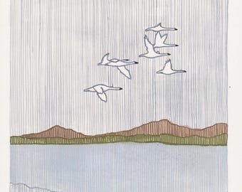 Seven Swans - Original Gouache Painting on Paper - Unframed - Wall Art