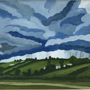 Stormy Skies - Small Original Landscape - Original Gouache Painting on Paper - Unframed - Wall Art