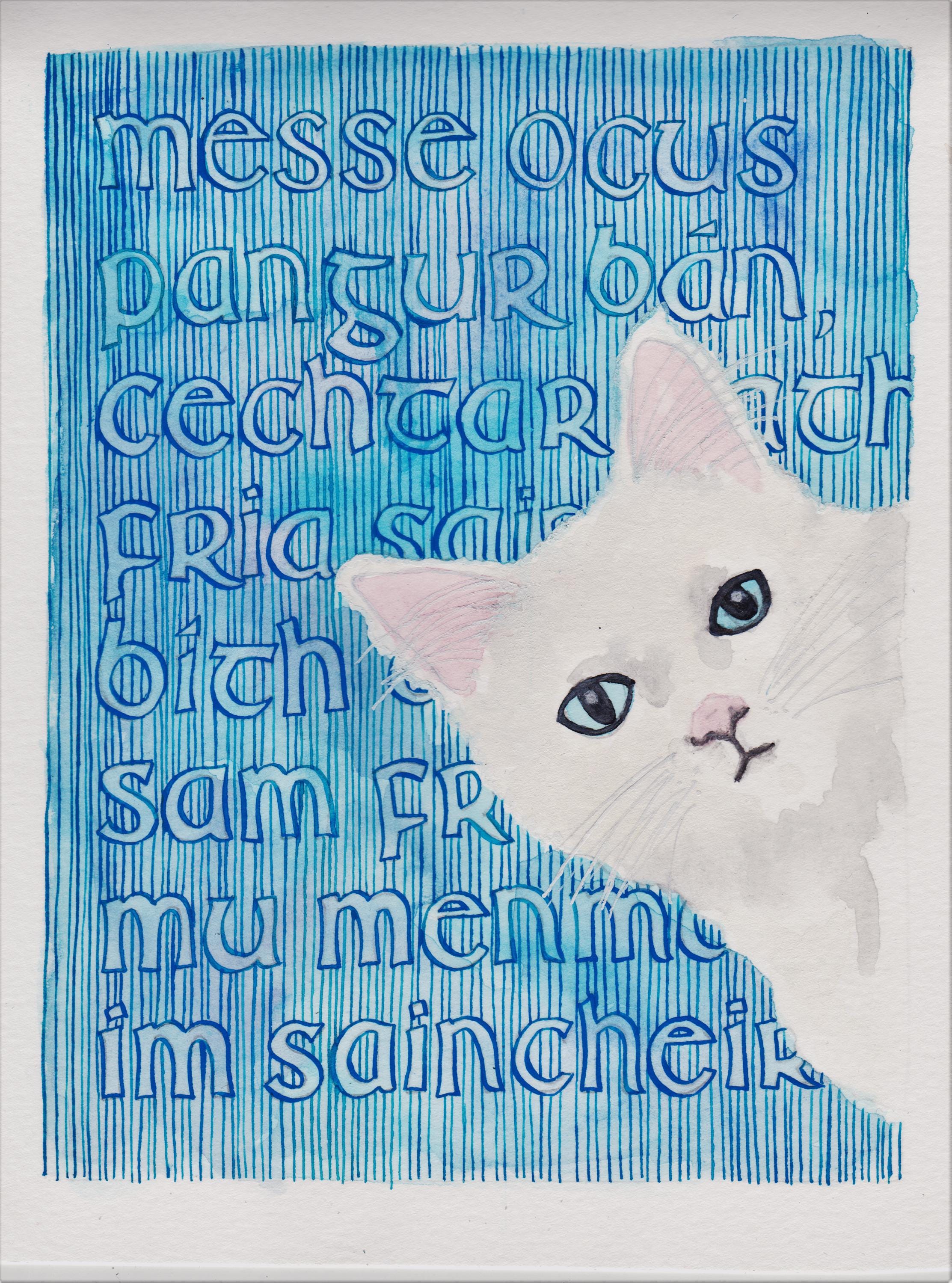 Pangur Bán - Original Gouache Painting - Irish Art