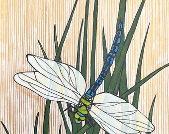 Libellula - Opera originale a guazzo su carta - Senza cornice - Arte murale