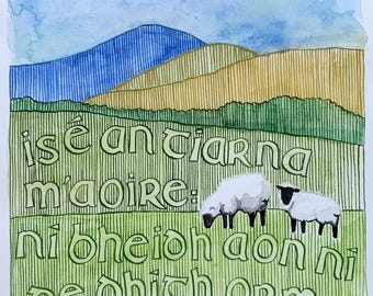 The Lord is my Shepherd - Psalm 23 - Original Artwork in Irish