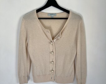 Vintage Women's Cashmere Sweater / Beige Sweater / Cashmere / Vintage Cashmere Sweater / Cashmere Cardigan Sweater with Pearl Buttons