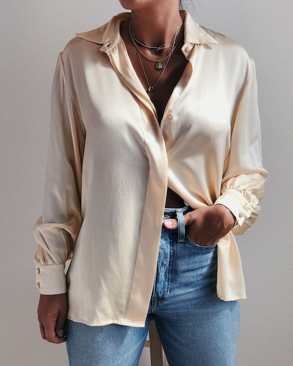 Vintage Women's Silk Blouse / Button Up Blouse / S