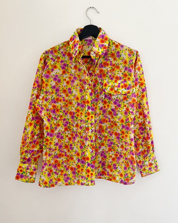 Vintage Canary Yellow Floral Eyelet Blouse main image 1