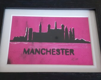 Pink Manchester Cityscape, Screen Print