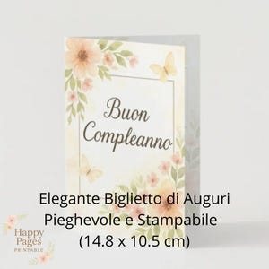 Biglietto di Auguri Stampabile PDF –Buon Compleanno floreale • A5 aperto / A6 piegato • Instant Download con guide di taglio- PREZZO PROMO!!