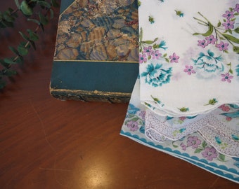 vintage Handkerchiefs 3 Blues Purples and Pinks Floral weddings accessories