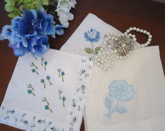vintage Handkerchiefs shades of Blue Floral