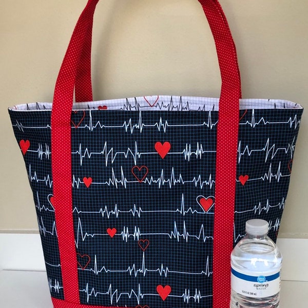 Medical Professional Tote Bag // Gift for Nurse // Doctor Gift // Heartbeat EKG Bag