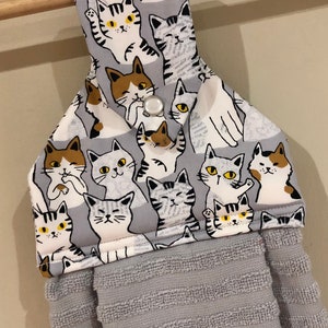 Grey Cats Hanging Kitchen Towel // Kitchen Towel // Dish Towel // Cat Towel