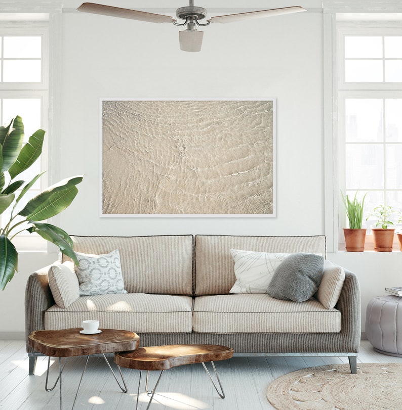 Abstract Art Oversized Framed Art Beach Pictures Water Ripples Nature Photography Living Room Wall Decor Neutral Colors