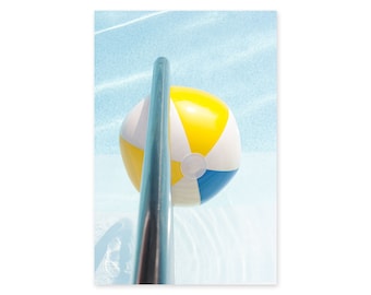 Swimming Pool Wall Decor - Fine Art Photography - Beach Ball Wall Art - Large Framed Art - Blue and Yellow Wall Art - Pool Water Print