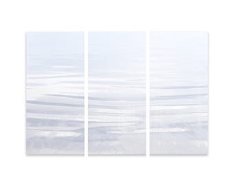 Oversized Abstract Acrylic Glass Wall Art – Large 3 Piece Art Set – Blue Coastal Multi Panel Wall Decor – Beach Photography Triptych