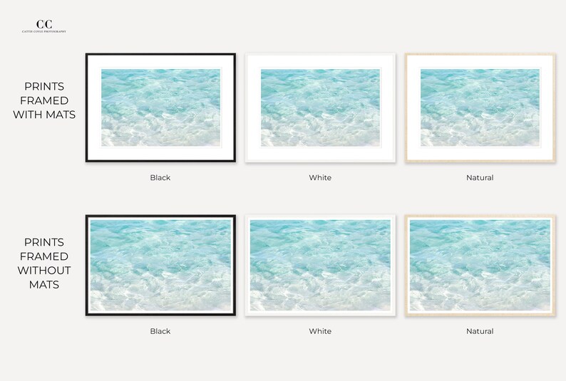 Framed turquoise water art prints by Cattie Coyle Photography. All rights reserved.