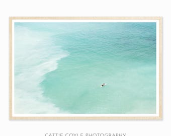Surfer Luftaufnahme Fine Art Print - Türkisfarbene Ozean Fotografie - Große gerahmte Wohnzimmer Wandkunst