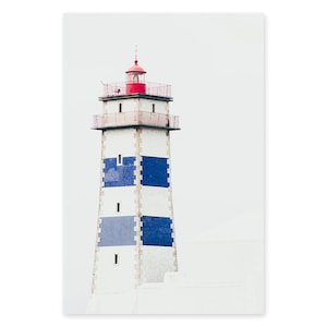 Portugal Travel Photography - Santa Marta Lighthouse - Oversized Coastal Wall Art - Red White and Blue - Large Framed Portuguese Art Prints