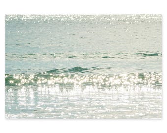 Sun Glitter Ocean Photography Art Print - Beach House Wall Decor - Green Water Art Prints - Large Framed Sunbursts Wall Art