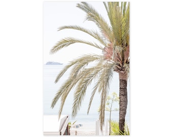 Palm Tree Photography Framed Art Print – Menton French Riviera Beach - Vertical Acrylic Glass Wall Art for Bathroom – Coastal Wall Decor