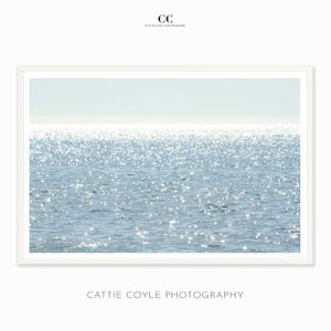 Sun Glitter - Blue Ocean Water Photography Art Print - Horizontal Beach House Wall Decor - Large Framed Sunbursts Wall Art