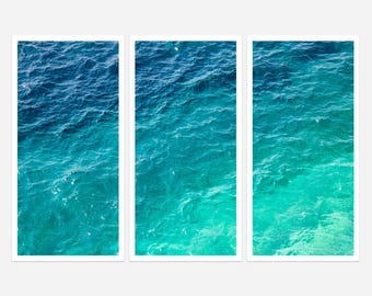 Set of 3 Wall Art – Teal Turquoise Blue Cyan Mint Green Aquamarine Water Photography – Large Framed 3 Piece Art Set – Oversized Triptych