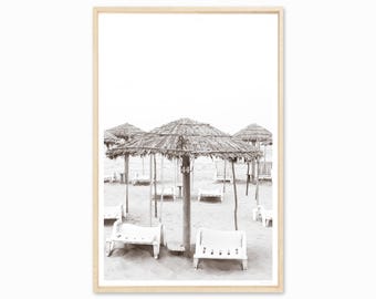 Black and White Beach Photography Fine Art Print - Coastal Wall Art - Oversized Framed Beach Umbrellas Prints - Living Room Wall Decor