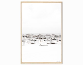 Zwart-wit strandfotografie Fine Art Print - minimalistische muurkunst - grote ingelijste verticale prints