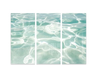 Acrylic Glass 3 Piece Art Set – Extra Large Multi Panel Wall Art – Abstract Ocean Photography – Turquoise Water Triptych – Coastal Decor