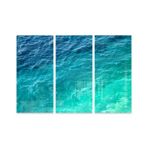 Set of 3 Acrylic Glass Wall Art – Teal Turquoise Blue Mint Green Aquamarine Water Photography – Large 3 Piece Art Set – Oversized Triptych