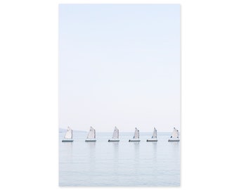 Sailboat Wall Decor - French Riviera Fine Art Photography - Nautical Artwork - Sky Blue Art Prints - Framed Vertical Coastal Wall Art