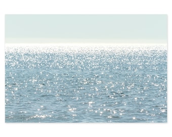 Sun Glitter - Blue Ocean Water Photography Art Print - Horizontal Beach House Wall Decor - Large Framed Sunbursts Wall Art