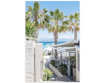 Beach Photography Art Print - French Riviera Wall Art - Vertical Acrylic Glass Print – Coastal Wall Decor – Palm Trees and Turquoise Water