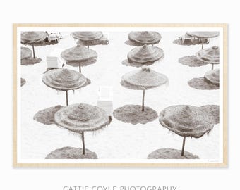 Zwart-wit strandfotografie Fine Art Print - grote ingelijste muurkunst - nostalgische kustkunst