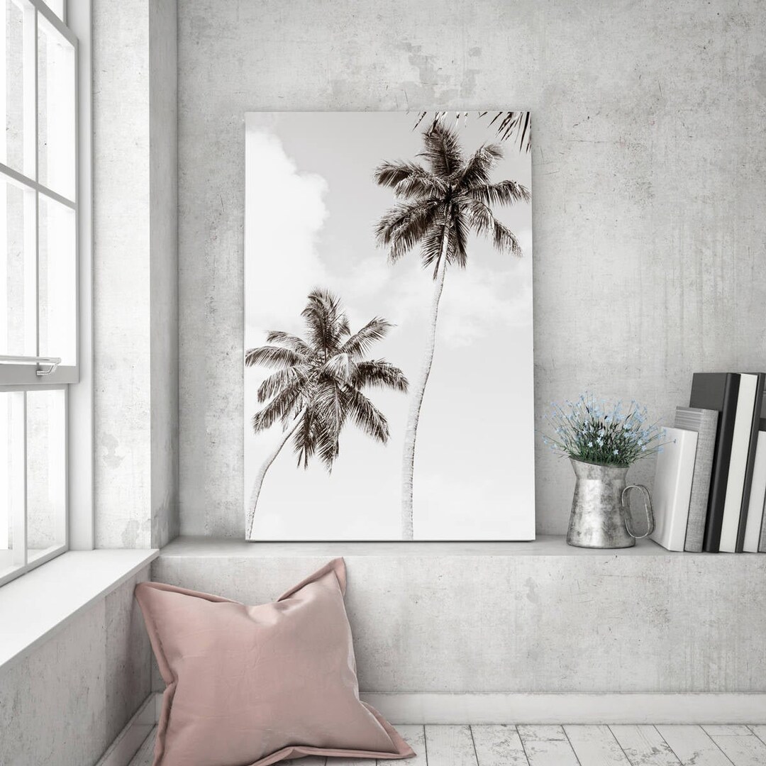 Large Wall Art on Canvas - Black and White Palm Tree Photography Canvas ...