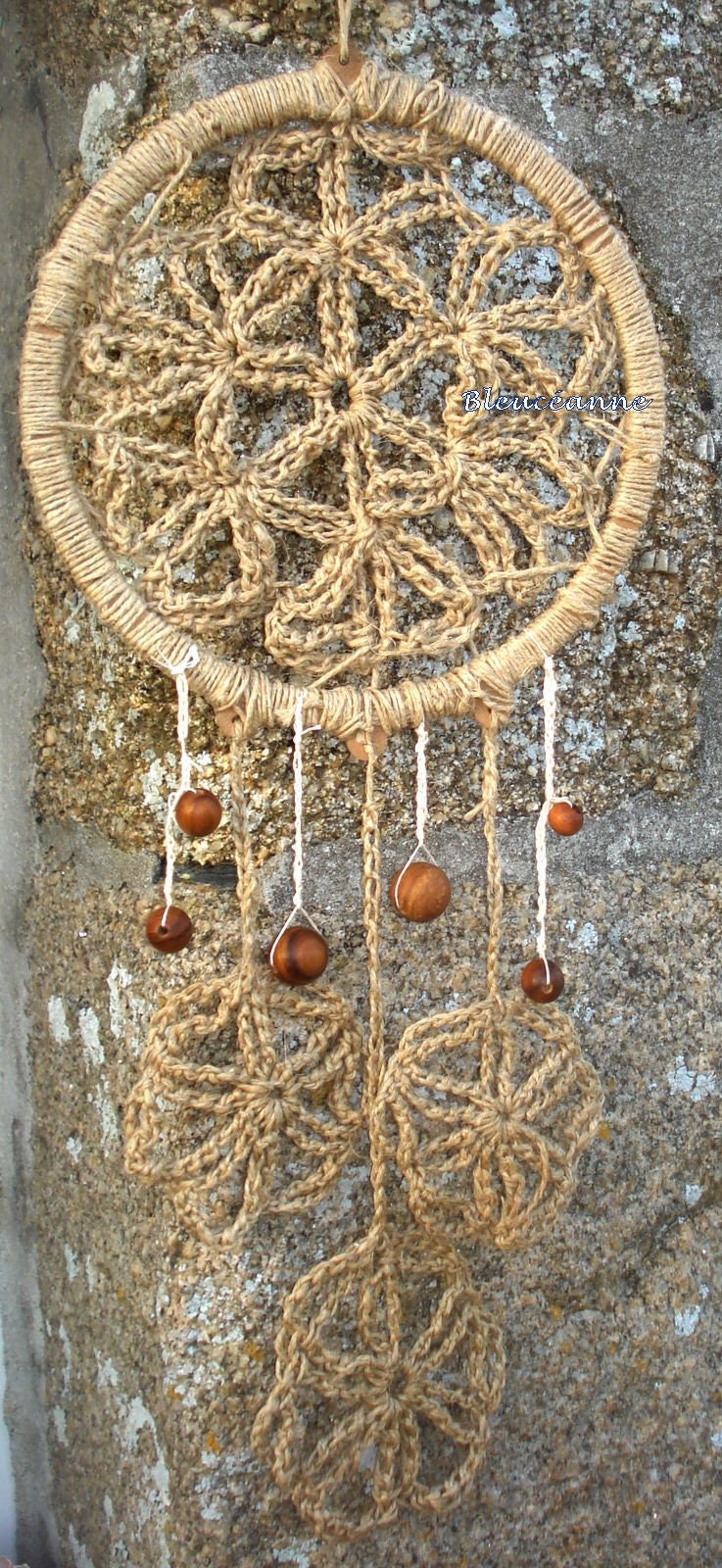 Attrape-Rêves Au Crochet, Ficelle et Perles en Bois, Fait Main, Fleur de Vie