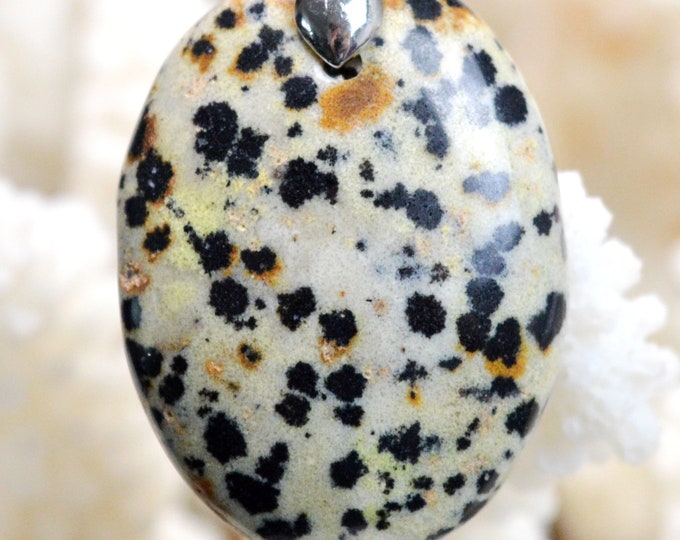 Jaspe dalmatien 39 carats - pendentif cabochon pierre naturelle - Mexique / AR72