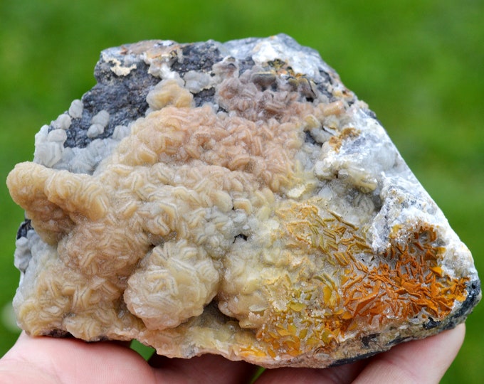 Siderite & Calcite 620 grams - Le Rivet Quarry, Peyrebrune, Montredon-Labessonnié, Castres, Tarn, Occitanie, France