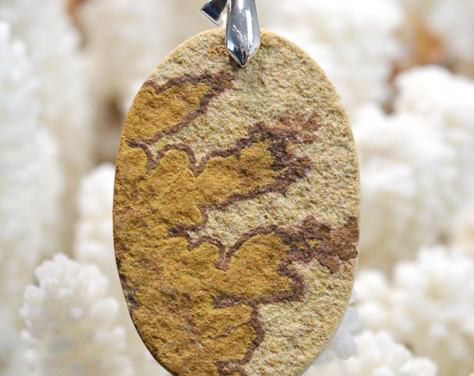 Sandstone & Manganese Dendrites 76 carats - natural stone cabochon pendant - Germany // FT56
