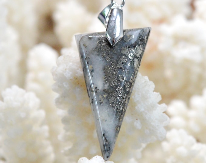 Quartz & Pyrite 27 carats - natural stone cabochon pendant - Italy / FM42 - RARE