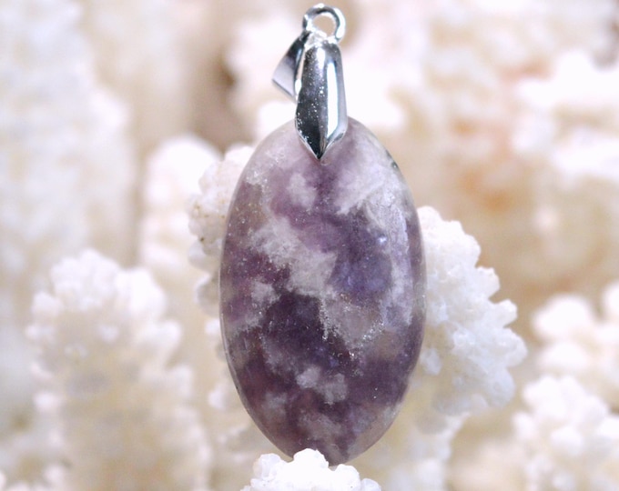 24-carat Lepidolite - Natural Stone Cabochon Pendant - Brazil / FY1