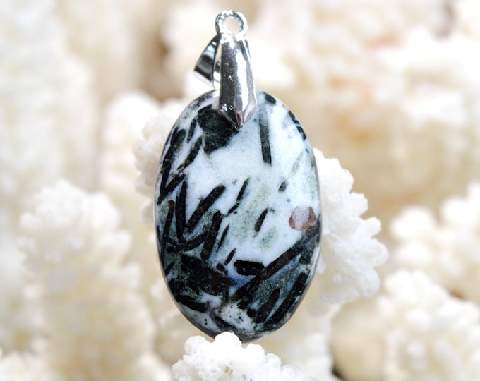 Hornblende & Almandine Garnet 25 carats - natural stone cabochon pendant - Austria / EF76